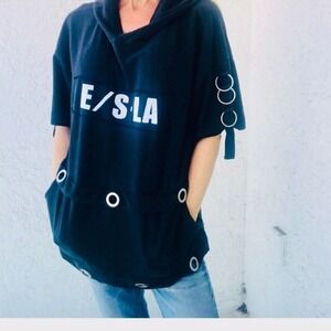 Emma & Sam Hoodie Women Size S Black Grommet O-Ring Short Sleeve Streetwear Goth